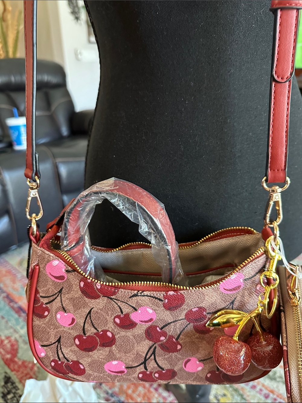Cherry Print Crossbody in Red and Pink - Picture 7 of 9